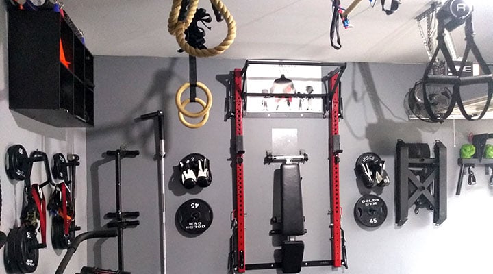garage home gym with wall storage